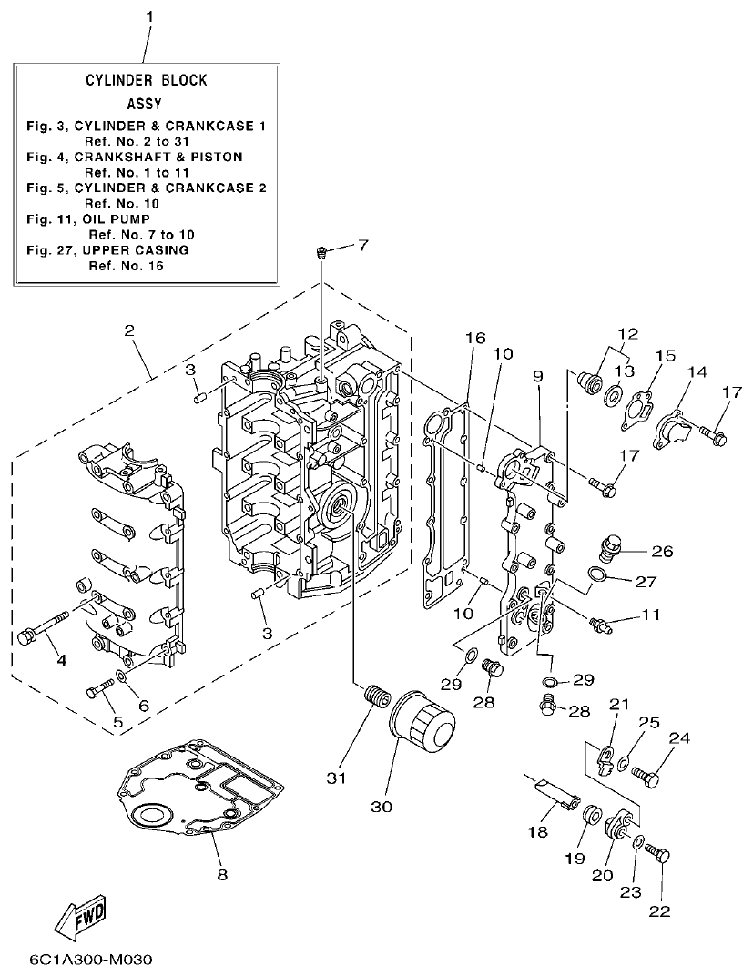 Yamaha F40H, F50H, F60F CYLINDER & CRANKCASE 1 parts diagram